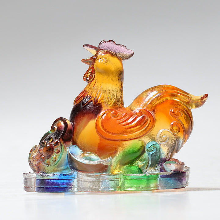 Buddha Stones, Jahr des Drachen, handgefertigt, 12 chinesische Sternzeichen, Liuli, Kristallkunstwerk, Schutz, Heimbüro-Dekoration - Hahn, ca. 8,5 x 5,5 x 8 cm - image 15