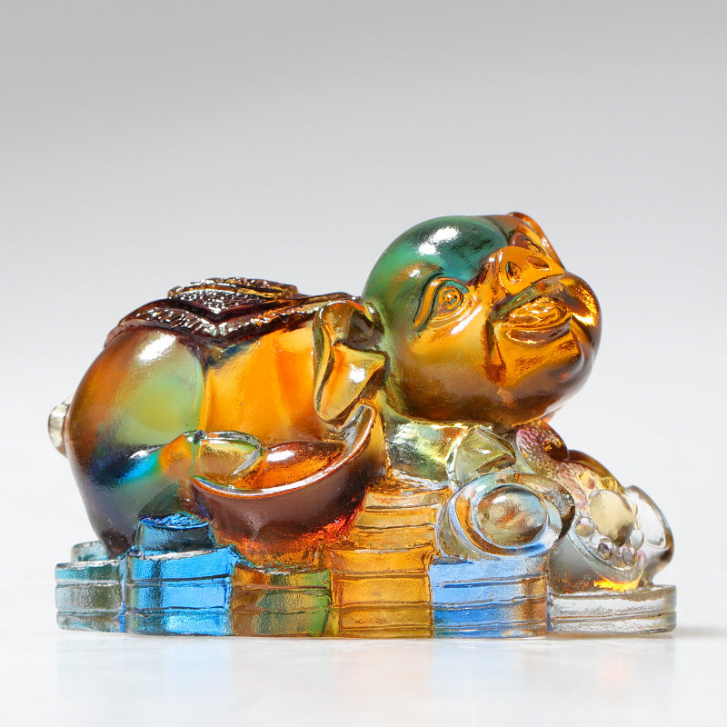 Buddha Stones, Jahr des Drachen, handgefertigt, 12 chinesische Sternzeichen, Liuli, Kristallkunstwerk, Schutz, Heimbüro-Dekoration - Schwein, ca. 8,5 x 5,5 x 8 cm - image 17