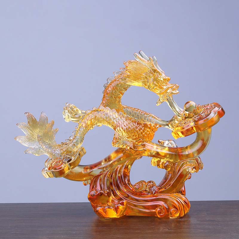 Buddha Stones, Jahr des Drachen, handgefertigt, Ruyi-Griff, Liuli-Kristall, Kunststück, Schutz, Heimbüro-Dekoration - Kleiner gelber Drache, 22,5 x 8,5 x 17,8 cm / 8,86 x 3,35 x 7,01 Zoll - image 7