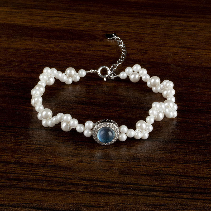 Buddha Stones 925 Sterling Silber Perle Blauer Chalcedon Heilkette Armband Ring - 3-4 mm Perlenarmband (Handgelenkumfang 14-17 cm) - image 3
