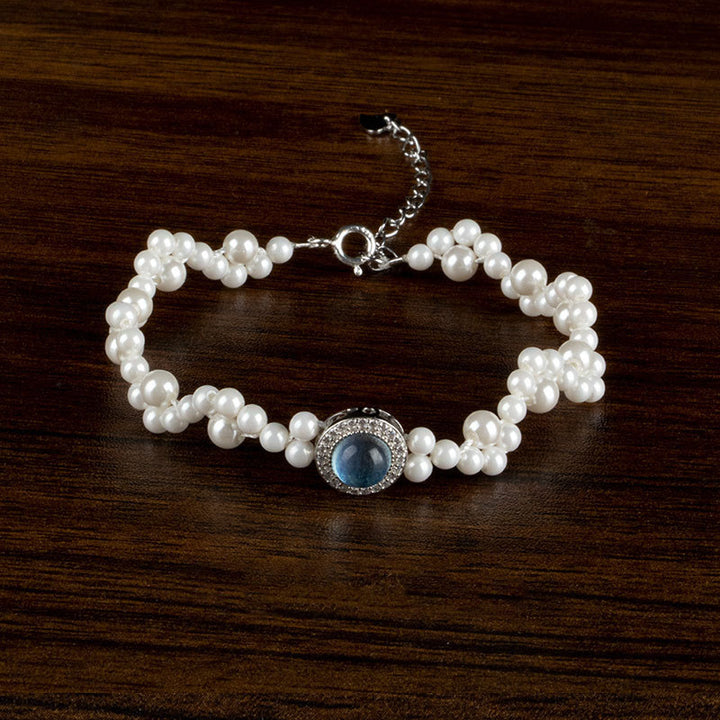 Buddha Stones 925 Sterling Silber Perle Blauer Chalcedon Heilkette Armband Ring - 3-4 mm Perlenarmband (Handgelenkumfang 14-17 cm) - image 3