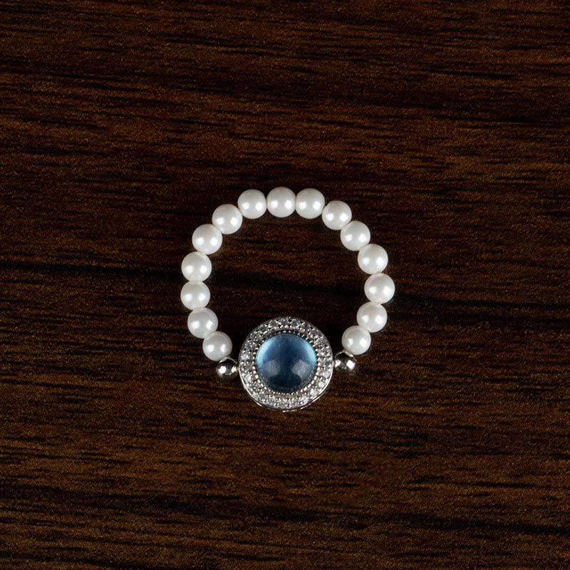 Buddha Stones 925 Sterling Silber Perle Blauer Chalcedon Heilkette Armband Ring - 3 mm Perlenring (elastisch - Durchmesser 16 mm/US 5) - image 5