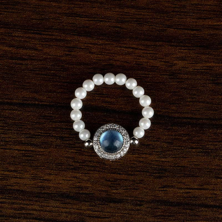 Buddha Stones 925 Sterling Silber Perle Blauer Chalcedon Heilkette Armband Ring - 3 mm Perlenring (elastisch - Durchmesser 16 mm/US 5) - image 5