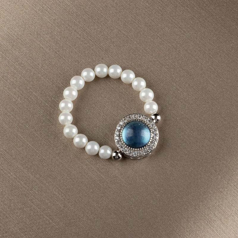 Buddha Stones 925 Sterling Silber Perle Blauer Chalcedon Heilkette Armband Ring - image 6