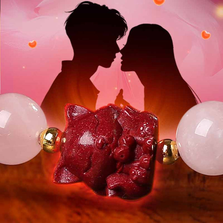 Buddha Stones Liebesarmband aus natürlichem rosa Kristall, Zinnober, neunschwänziger Fuchs - image 10