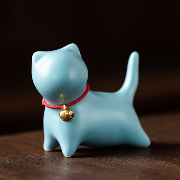 Buddha Stones Mini Kleine süße Katze Tee Haustier Keramik Home Desk Figur Dekoration - Stehende Katze 5 x 2,5 x 4,5 cm - Blau - image 10