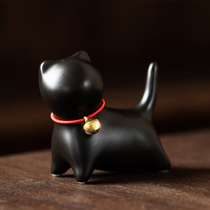 Buddha Stones Mini Kleine süße Katze Tee Haustier Keramik Home Desk Figur Dekoration - Stehende Katze 5 x 2,5 x 4,5 cm - Schwarz - image 11