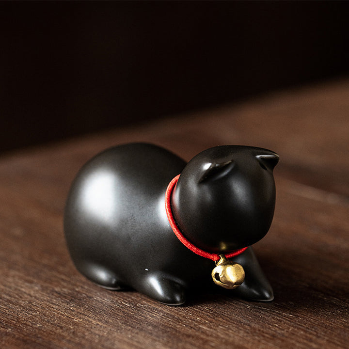 Buddha Stones Mini Kleine süße Katze Tee Haustier Keramik Home Desk Figur Dekoration - Sitzende Katze 5*3*3cm - Schwarz - image 22