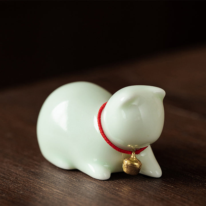 Buddha Stones Mini Kleine süße Katze Tee Haustier Keramik Home Desk Figur Dekoration - Sitzende Katze 5 x 3 x 3 cm - Grün - image 15