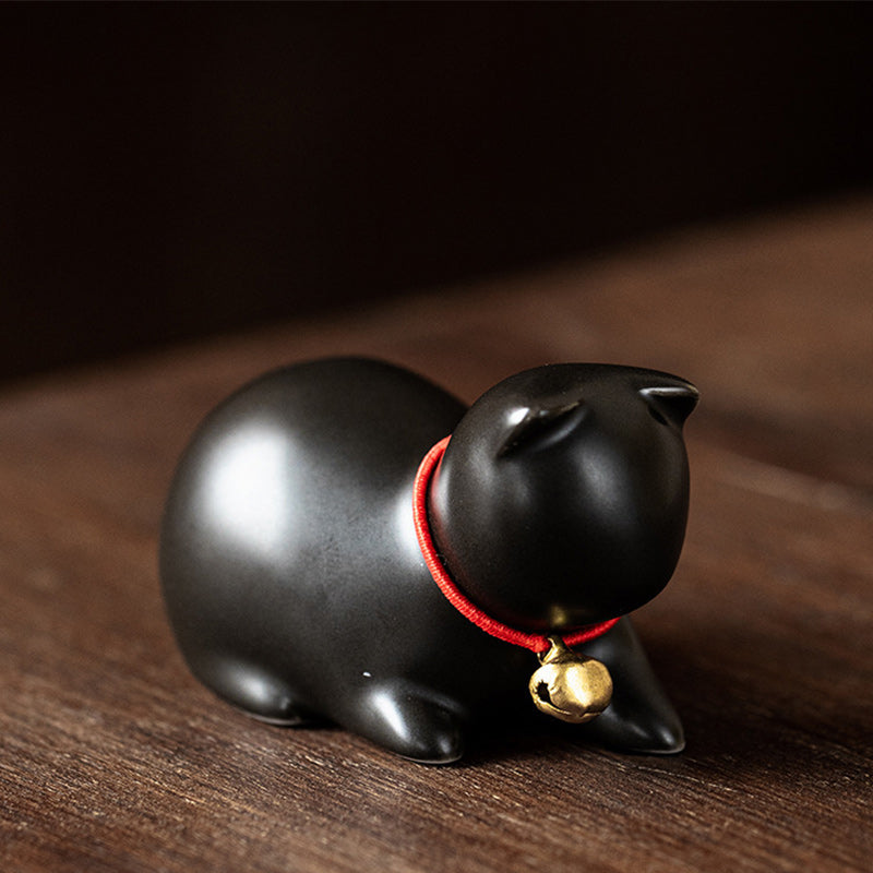 Buddha Stones Mini Kleine süße Katze Tee Haustier Keramik Home Desk Figur Dekoration - Sitzende Katze 5 x 3 x 3 cm - Schwarz - image 21