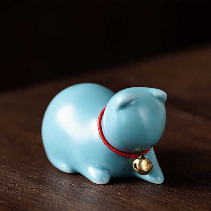 Buddha Stones Mini Kleine süße Katze Tee Haustier Keramik Home Desk Figur Dekoration - Sitzende Katze 5 x 3 x 3 cm - Blau - image 20