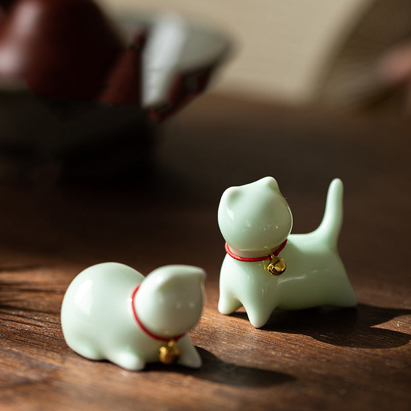 Buddha Stones Mini Kleine süße Katze Tee Haustier Keramik Home Desk Figur Dekoration - image 1