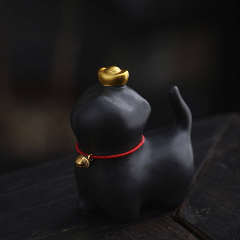 Buddha Stones Mini Lucky Cat Ingot Tea Pet Keramik Home Desk Figur Dekoration - image 2