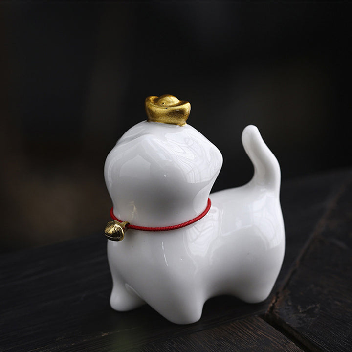 Buddha Stones Mini Lucky Cat Ingot Tea Pet Keramik Home Desk Figur Dekoration - Glückskatze Weiß 5,5*3,2*6cm - image 5