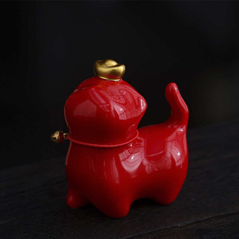 Buddha Stones Mini Lucky Cat Ingot Tea Pet Keramik Home Desk Figur Dekoration - Glückskatze Rot 5,5 x 3,2 x 6 cm - image 3