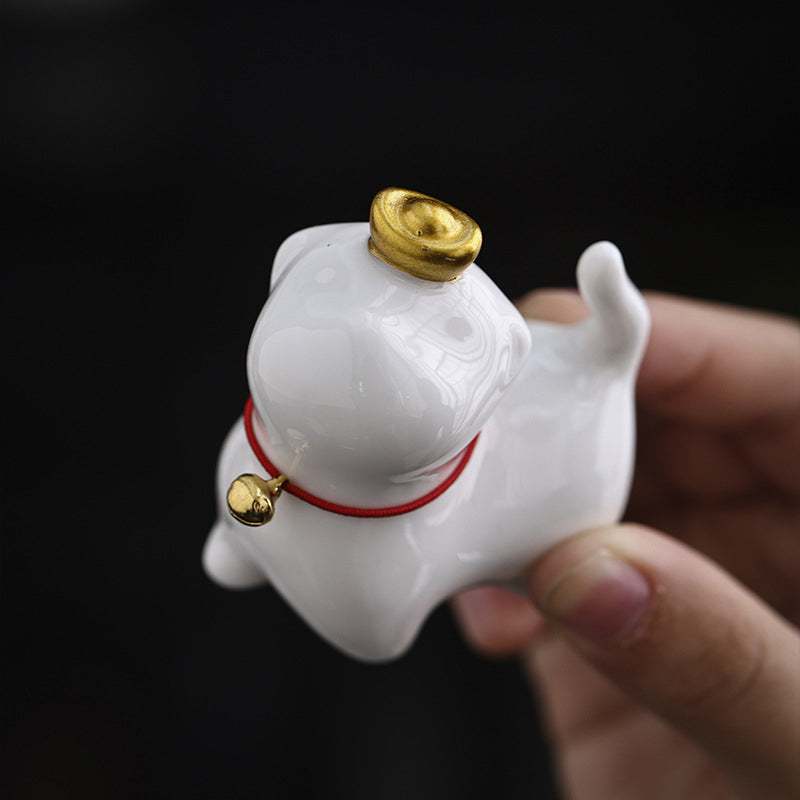 Buddha Stones Mini Lucky Cat Ingot Tea Pet Keramik Home Desk Figur Dekoration - image 5