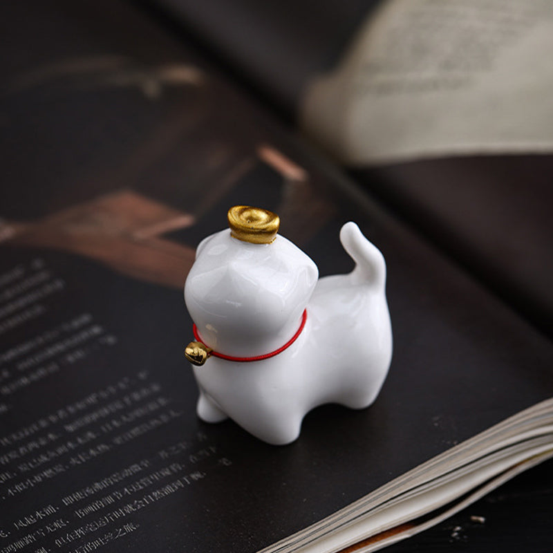 Buddha Stones Mini Lucky Cat Ingot Tea Pet Keramik Home Desk Figur Dekoration - image 7