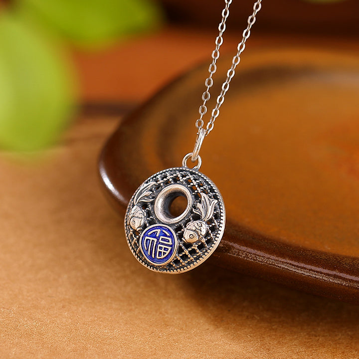 Buddha Stones 999 Sterling Silber Koi Fisch Fu Charakter Lotus Peace Schnalle Reichtum Halskette Anhänger - image 2