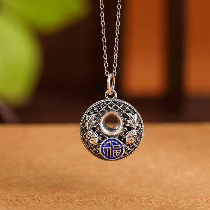 Buddha Stones 999 Sterling Silber Koi Fisch Fu Charakter Lotus Peace Schnalle Reichtum Halskette Anhänger - Koi-Fisch-Fu-Charakter - image 1