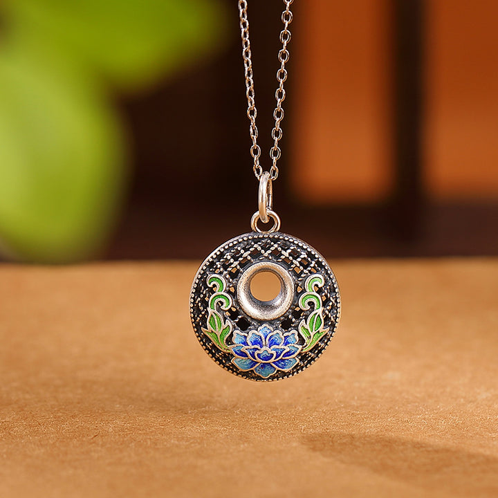 Buddha Stones 999 Sterling Silber Koi Fisch Fu Charakter Lotus Peace Schnalle Reichtum Halskette Anhänger - Lotus - image 5