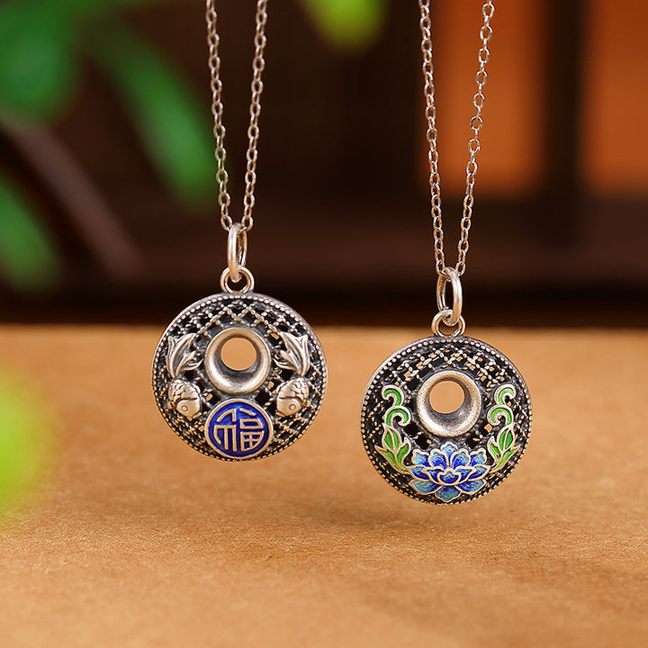 Buddha Stones 999 Sterling Silber Koi Fisch Fu Charakter Lotus Peace Schnalle Reichtum Halskette Anhänger - image 0