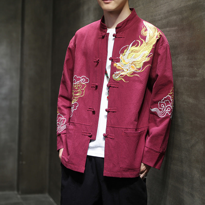 Buddha Stones, Drache, verheißungsvolle Wolke, Stickerei, Kleidung, chinesische Tang-Anzugjacke, Herrenbekleidung - Rot - US/ UK/AU48，EU58 (5XL) - image 13