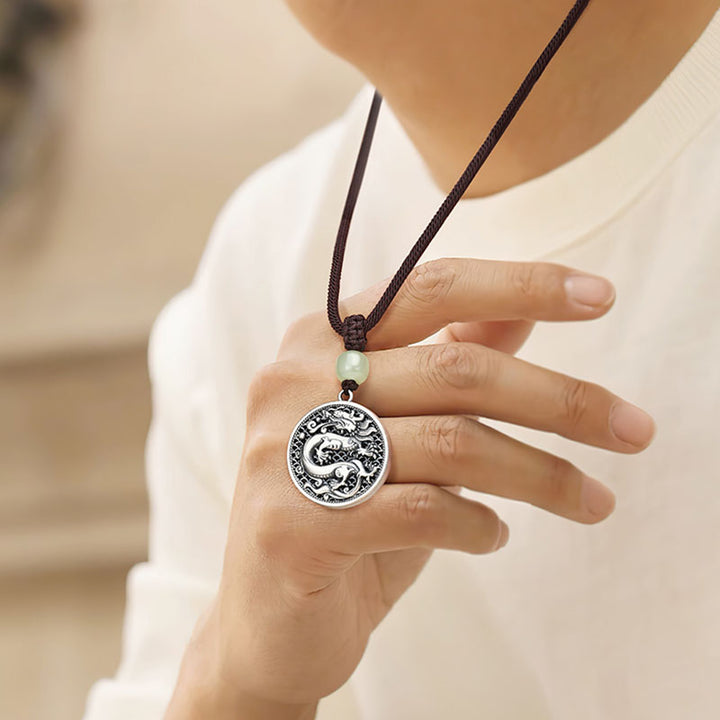 Buddha Stones 999 Sterling Silber Jahr des Drachen Fu Charakter Hetian Jade Success Halskette Anhänger - image 8