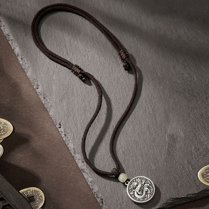 Buddha Stones 999 Sterling Silber Jahr des Drachen Fu Charakter Hetian Jade Success Halskette Anhänger - image 6