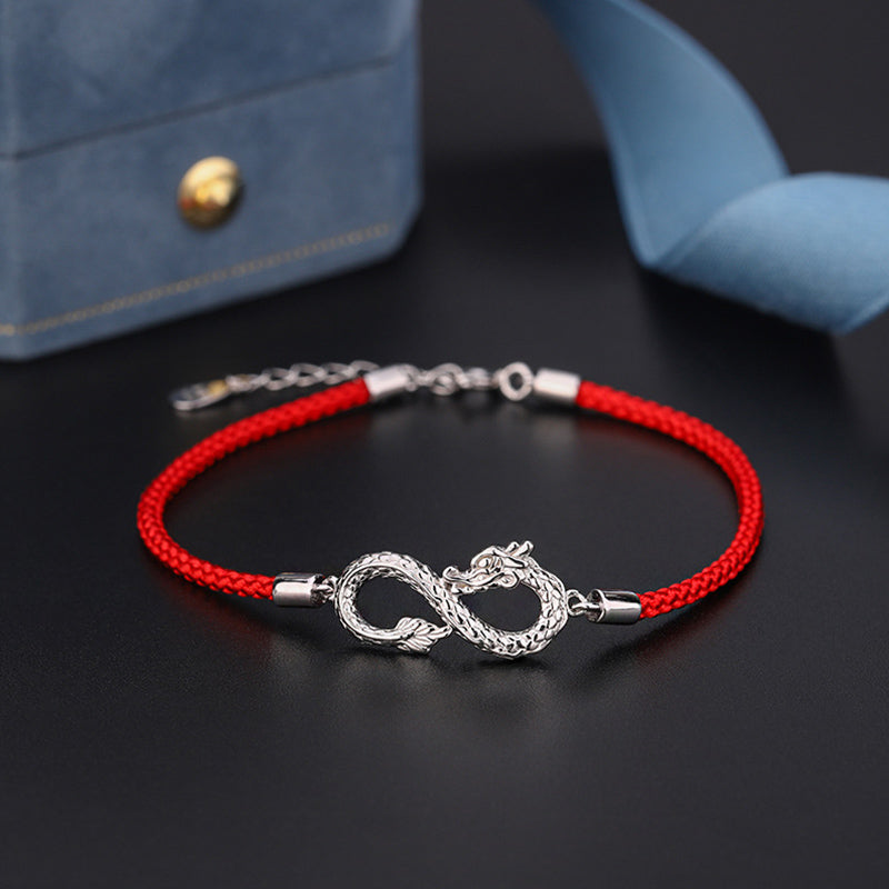 Buddha Stones Jahr des Drachen 999 Sterling Silber Endless Knot Glücksschutzarmband - 14-18 cm - image 0