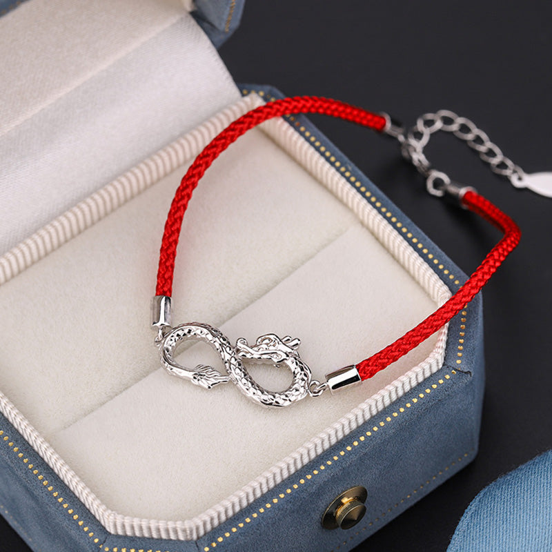 Buddha Stones Jahr des Drachen 999 Sterling Silber Endless Knot Glücksschutzarmband - image 1