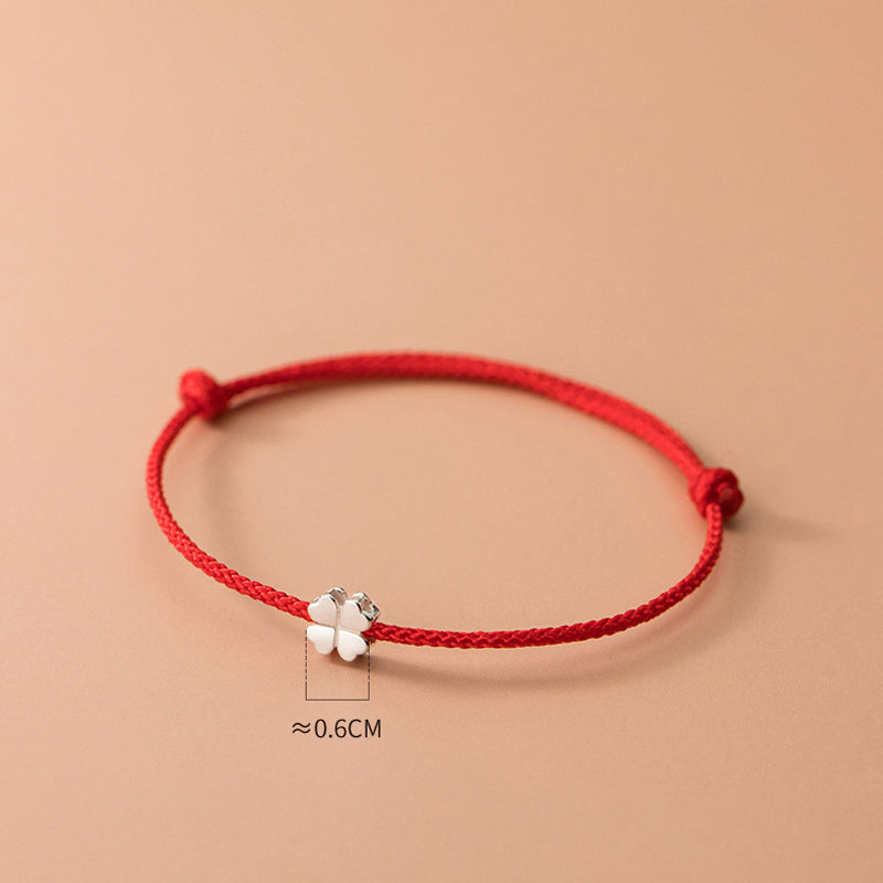 Buddha Stones Armband aus 925er Sterlingsilber mit vierblättrigem Kleeblatt und rotem Seil - image 4