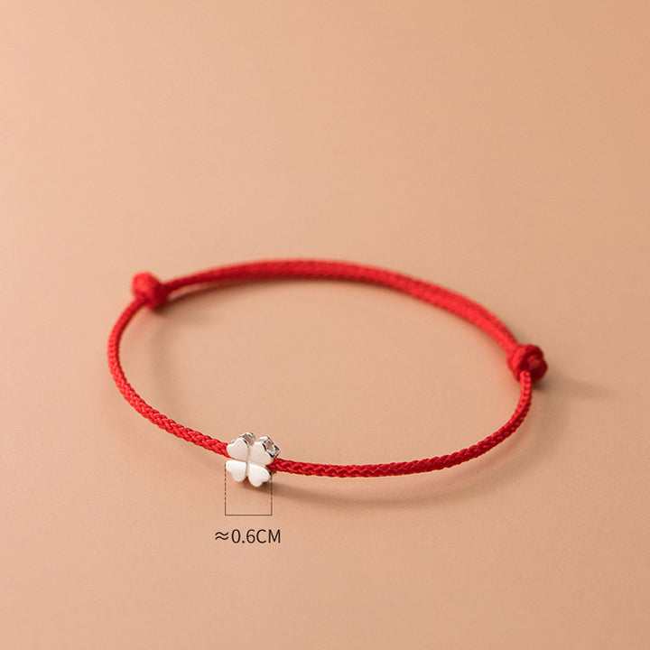 Buddha Stones Armband aus 925er Sterlingsilber mit vierblättrigem Kleeblatt und rotem Seil - image 4