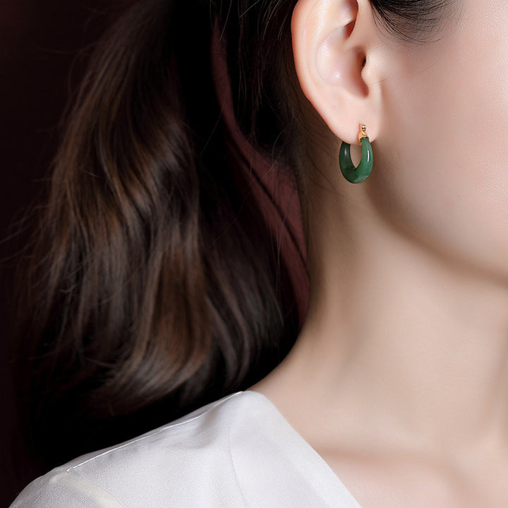 Buddha Stones 925 Sterling Silber vergoldet natürliche runde Hetian Cyan Jade Glück Tropfen Ohrringe - image 5