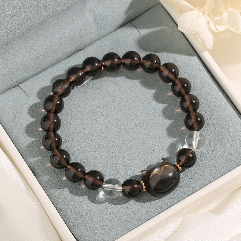 Buddha Stones Natürliches Eis-Obsidian-Silber-Glanz-Obsidian-Niedliches Katzen-Positiv-Armband - image 2