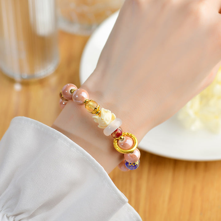 Buddha Stones, tibetische Räucherasche, Liuli-Glasperlen, Glücksschutz, neunschwänziges Fuchs-Armband