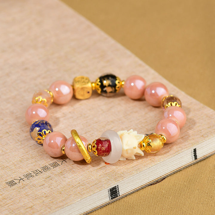 Buddha Stones, tibetische Räucherasche, Liuli-Glasperlen, Glücksschutz, neunschwänziges Fuchs-Armband