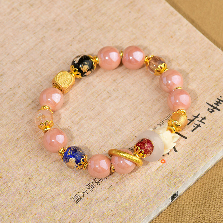 Buddha Stones, tibetische Räucherasche, Liuli-Glasperlen, Glücksschutz, neunschwänziges Fuchs-Armband