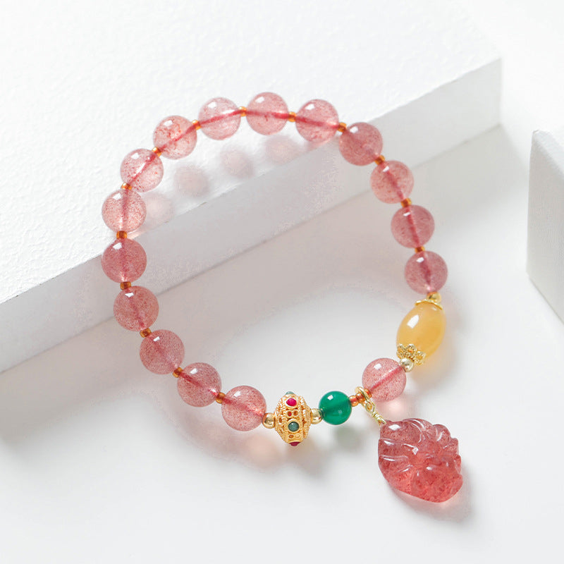 Buddha Stones Natürlicher Erdbeerquarz Neunschwänziger Fuchs Heilarmband
