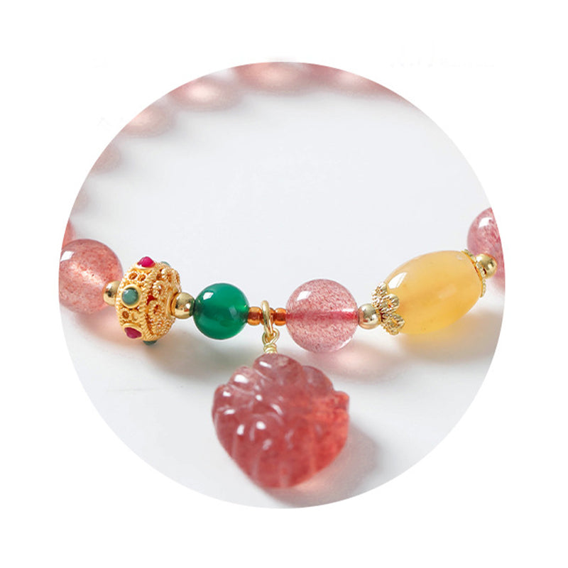 Buddha Stones Natürlicher Erdbeerquarz Neunschwänziger Fuchs Heilarmband