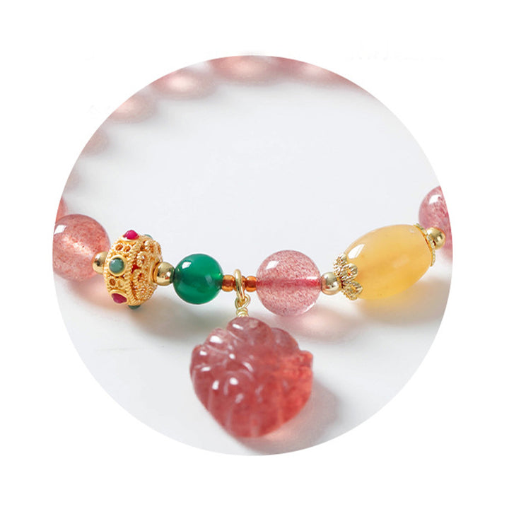 Buddha Stones Natürlicher Erdbeerquarz Neunschwänziger Fuchs Heilarmband