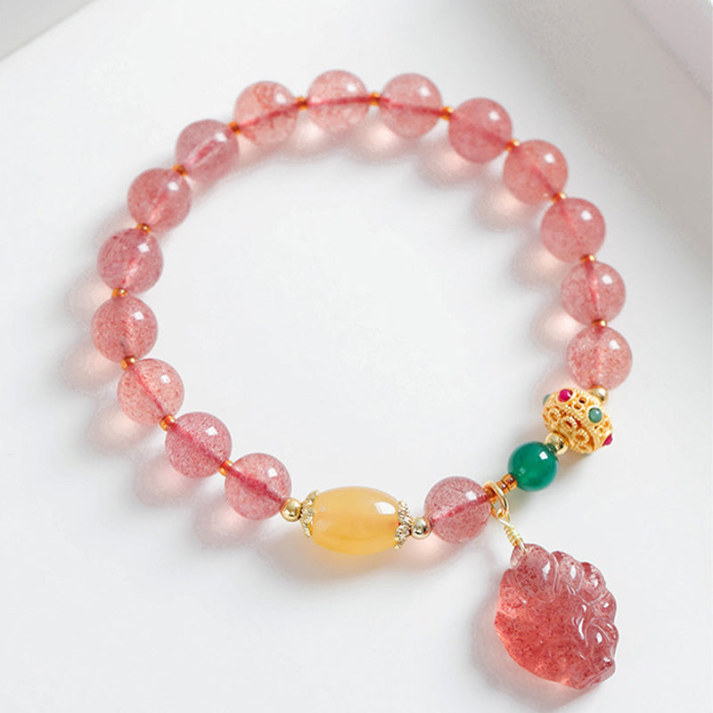 Buddha Stones Natürlicher Erdbeerquarz Neunschwänziger Fuchs Heilarmband