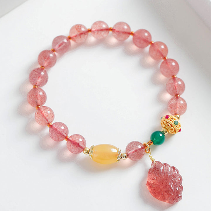 Buddha Stones Natürlicher Erdbeerquarz Neunschwänziger Fuchs Heilarmband