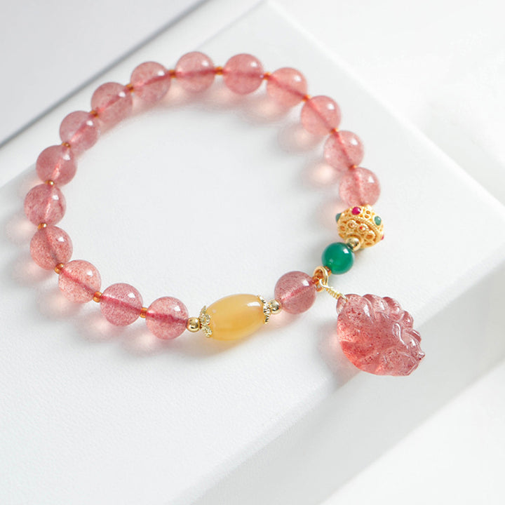 Buddha Stones Natürlicher Erdbeerquarz Neunschwänziger Fuchs Heilarmband