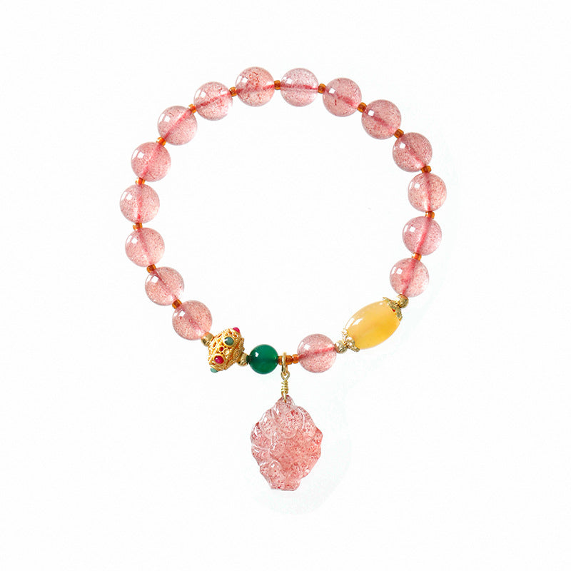 Buddha Stones Natürlicher Erdbeerquarz Neunschwänziger Fuchs Heilarmband