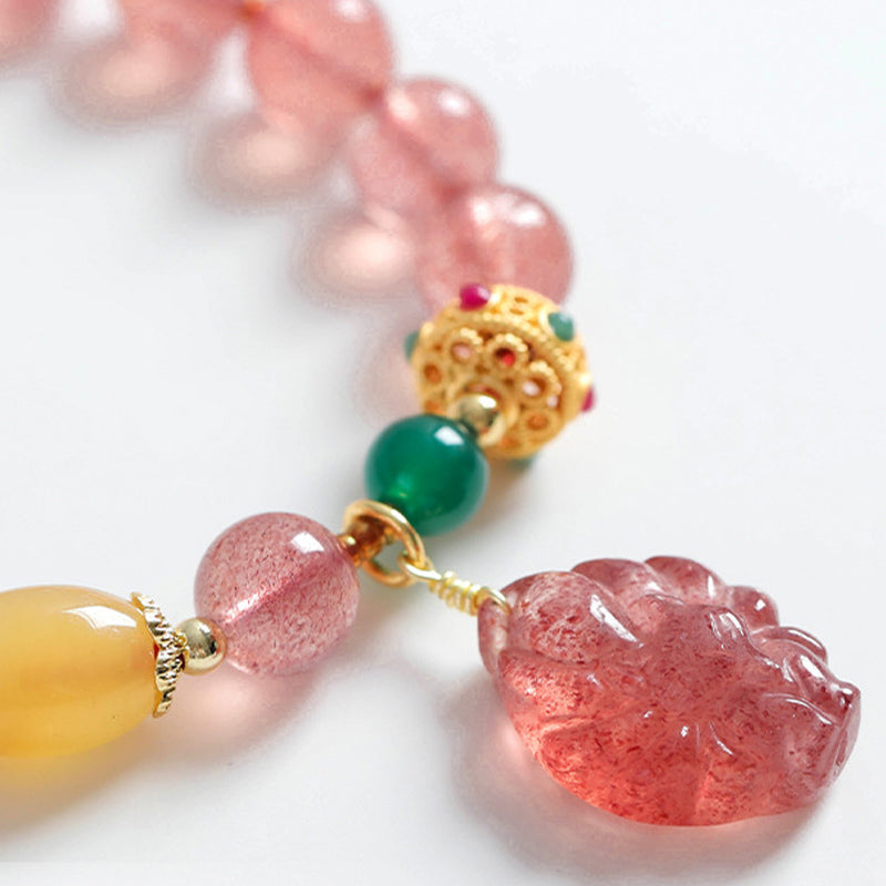 Buddha Stones Natürlicher Erdbeerquarz Neunschwänziger Fuchs Heilarmband