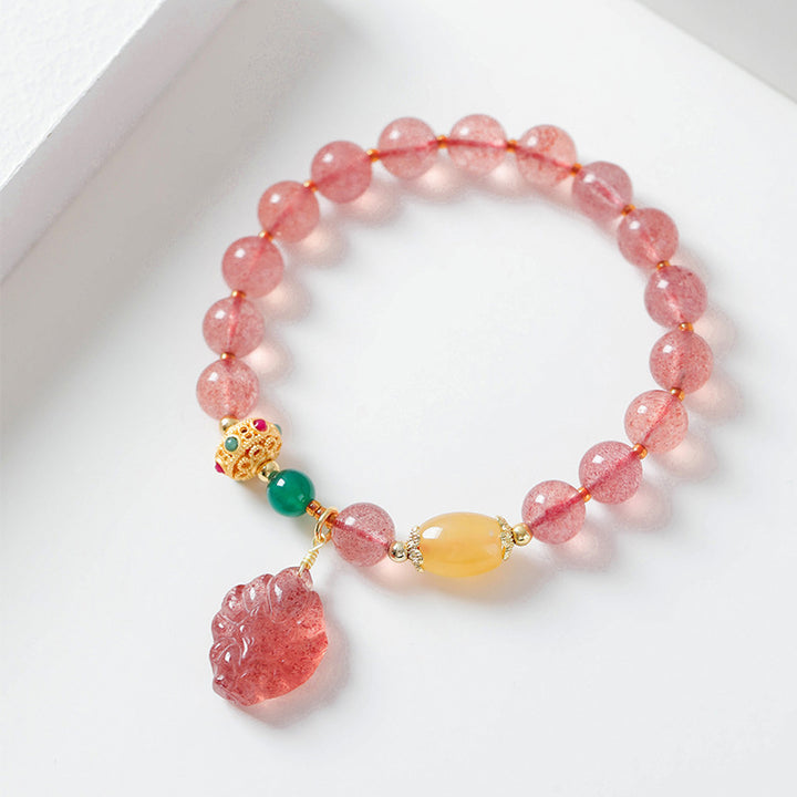 Buddha Stones Natürlicher Erdbeerquarz Neunschwänziger Fuchs Heilarmband