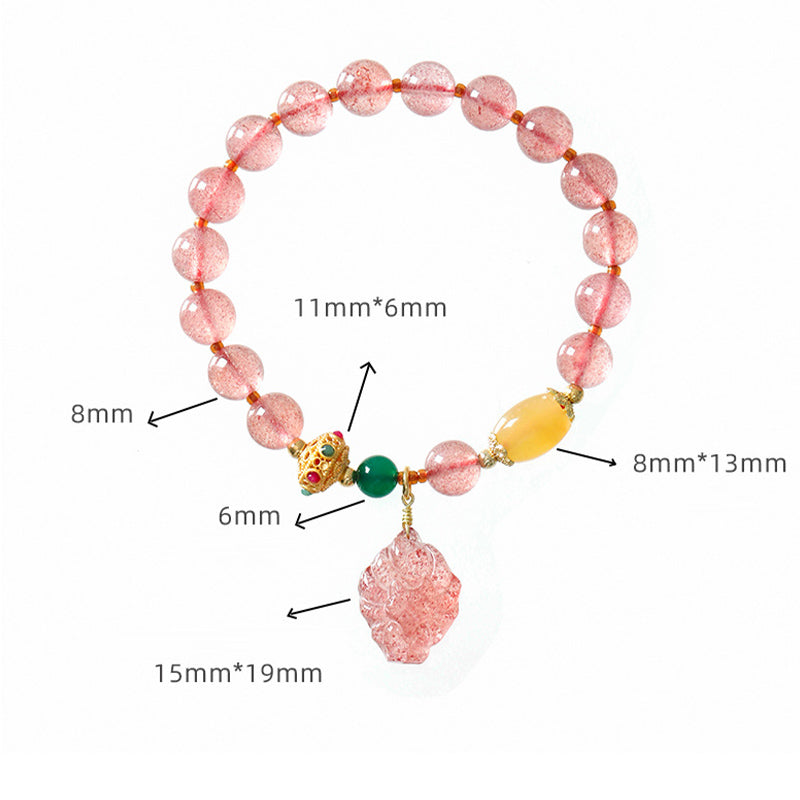 Buddha Stones Natürlicher Erdbeerquarz Neunschwänziger Fuchs Heilarmband