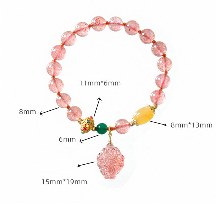Buddha Stones Natürlicher Erdbeerquarz Neunschwänziger Fuchs Heilarmband
