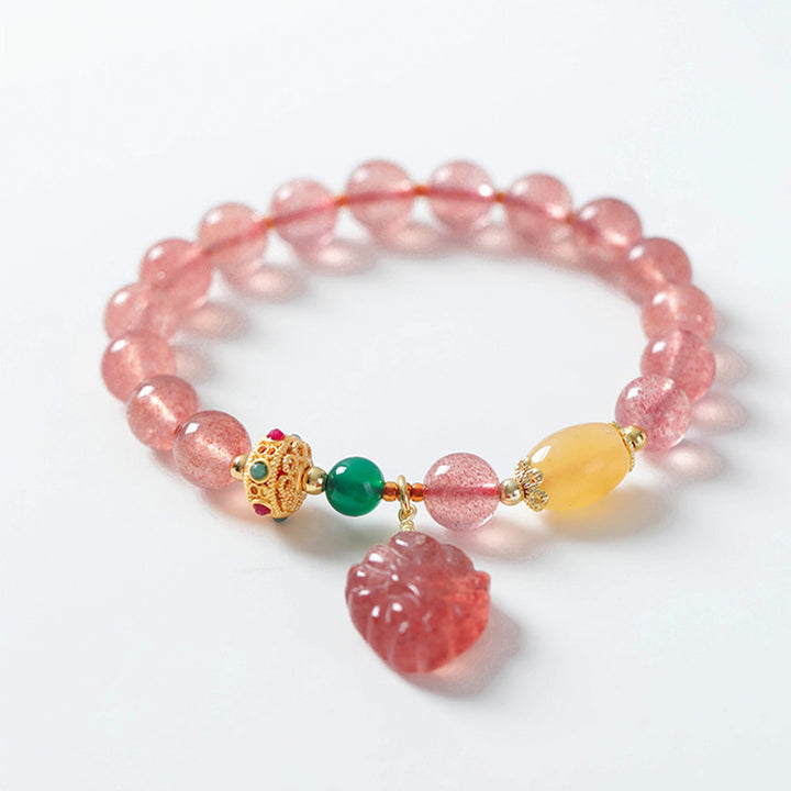 Buddha Stones Natürlicher Erdbeerquarz Neunschwänziger Fuchs Heilarmband