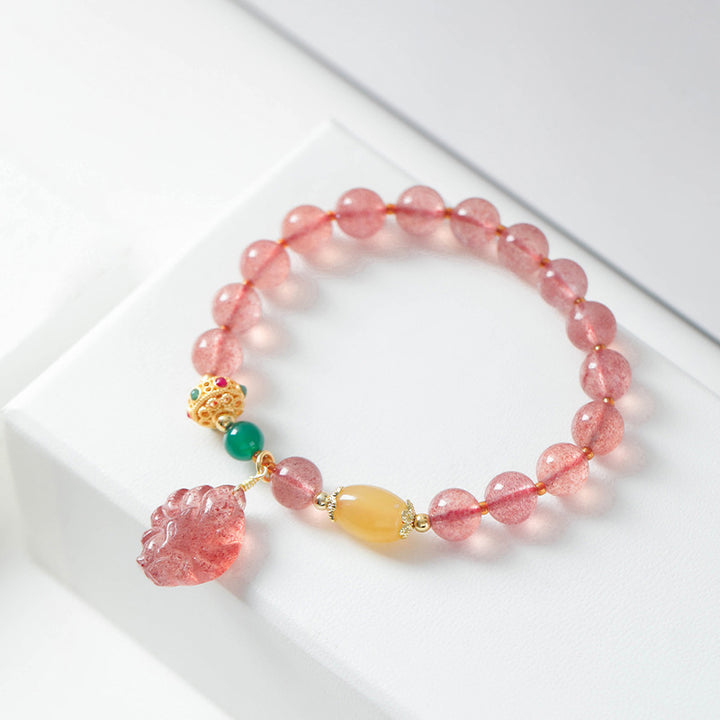 Buddha Stones Natürlicher Erdbeerquarz Neunschwänziger Fuchs Heilarmband